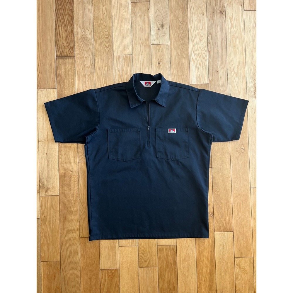 Ben Davis Half Zipper Short Sleeve Collared Work Shirt Black Heavyduty Mens M